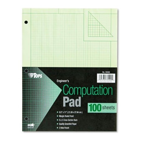 Tops Business Forms TOPS Engineering Computation Pad 35500, 8-1/2" x 11", Green Tint, 100 Sheets/Pack 35500
